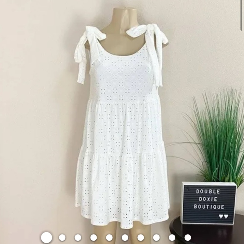 Pink Lily White Eyelet Tie Dress